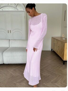 Lightweight Sheer Layered Maxi Dress in Light Pink